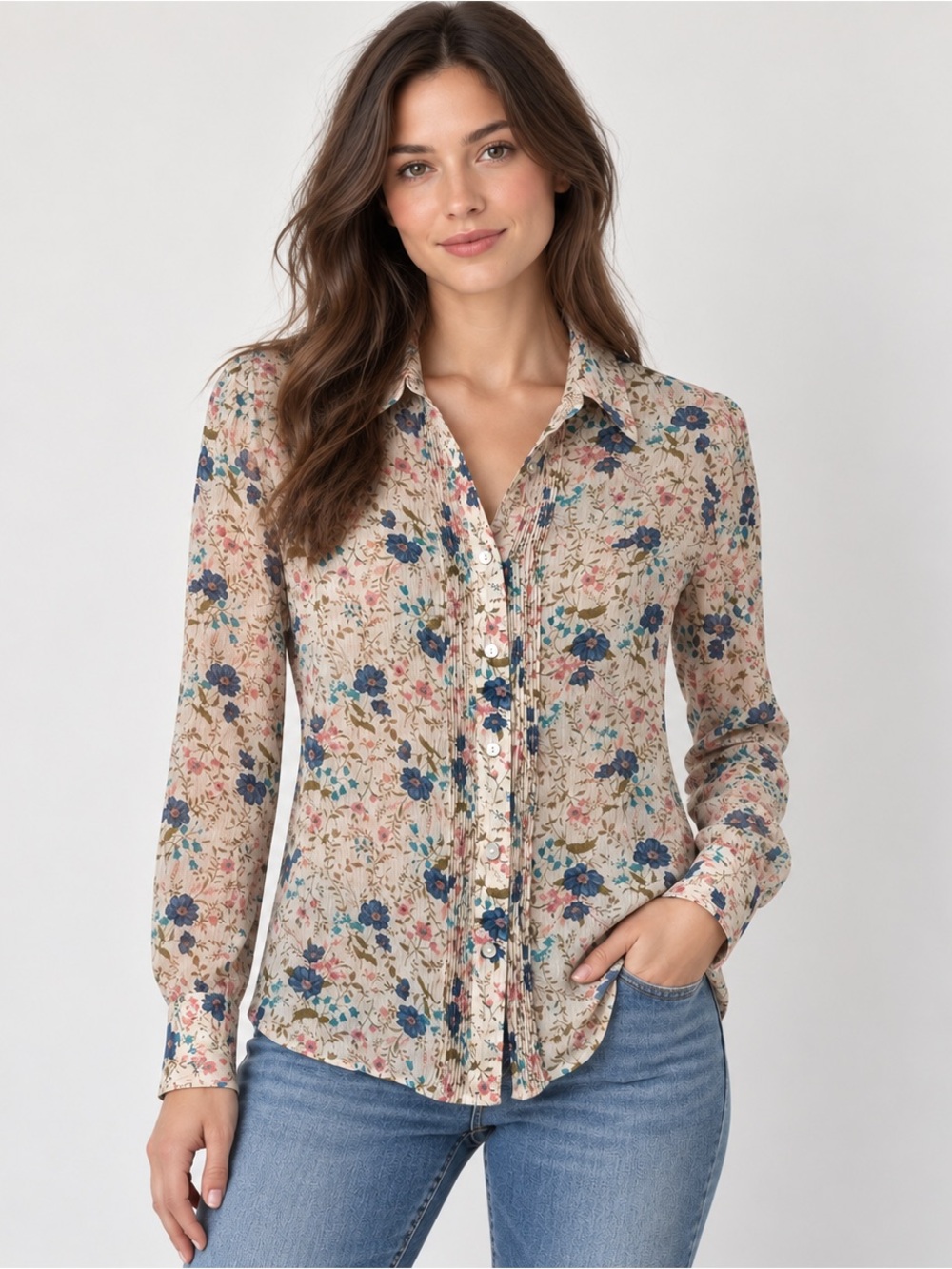 Polo Jeans Co. Ralph Lauren 100% Silk Floral Button-Front Blouse Size Medium